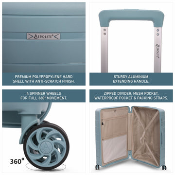 Aerolite Large 28in (100L) Lightweight Polypropylene Hard Shell Check-In Luggage Suitcase, 4 Dual Spinner Wheels, TSA Lock, Waterproof Pocket, Premium Travel Case - Sage